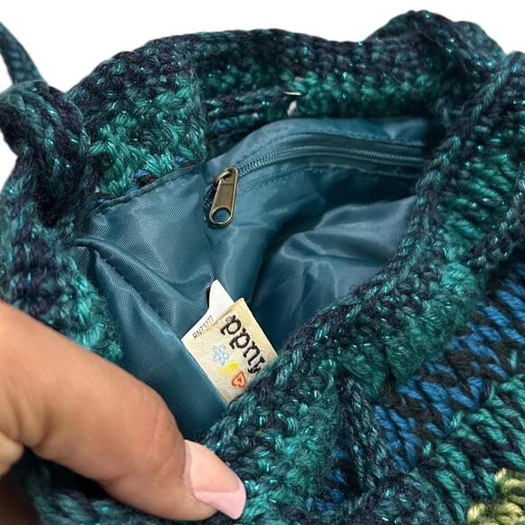 Mudd Y2K Crochet Glitter Aqua Crossbody Pullstring Purse - Picture 4 of 5